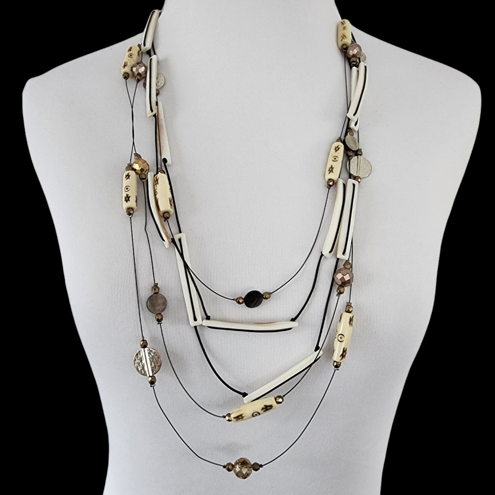 Chico's long necklace multi strand abalone crystal beads